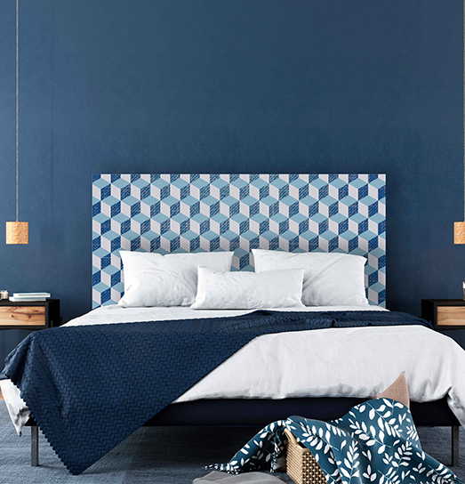 Stylish bedroom interior in trendy blue